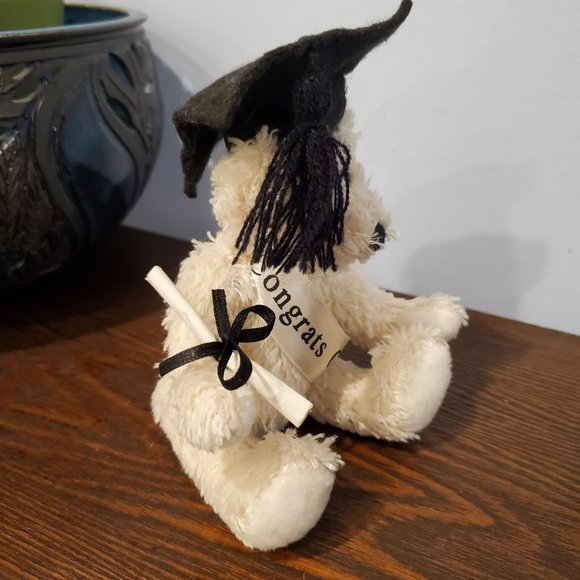 Posable Plush Bear Graduation Congrats Grad Gift Diploma Mortarboard Tan 7" tall - Picture 5 of 9